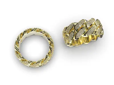 Cuban Link Ring With Stones - Size 13 3D print model