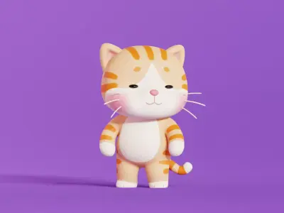 Cat Cartoon Character Rigged Animated Orange Chibi Kawaii Low-poly 3D model