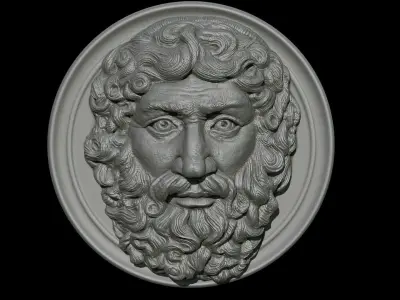 Zeus head ancient Roman army emblem copper plate relief 3D print model