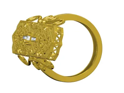 Antique Long Top Filigree Art Deco Ring 3D print model