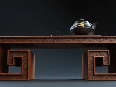 Carved Wood Coffee Table an Decoration 3D model