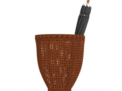 Wicker basket with an umbrella 3D model