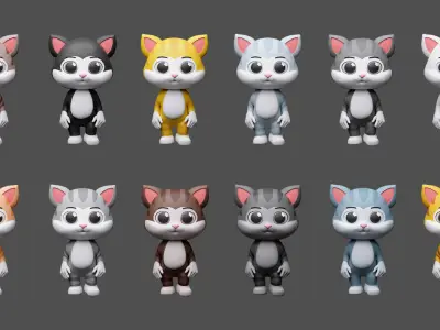 Cartoon kittens in animal costumes Low-poly 3D model