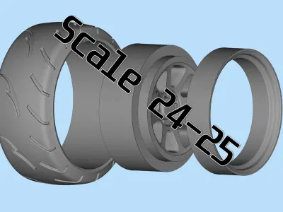 STL file 3d printing Tire Rims Wheel set for scale model cars  3D print model