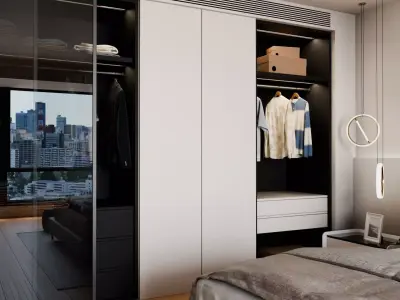 Modern Minimalist Bedroom2  Low-poly 3D model