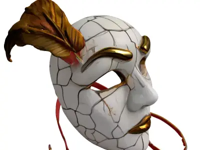 Elegant Cracked Golden Masquerade Mask Low-poly 3D model