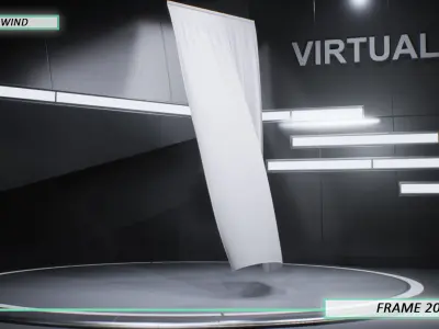 Pack of hanging free wind Animated Curtains Three wind speed  3D model