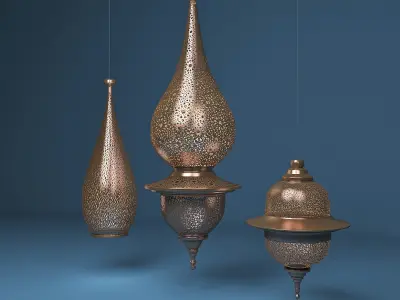 Moroccan Hanging Lamp Collection - Copper Finish Lantern 3D model