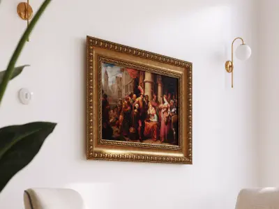 Antique frame with oil painting 3D model
