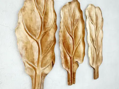 Large Wood Carved Leaf Wall Decor 3D model