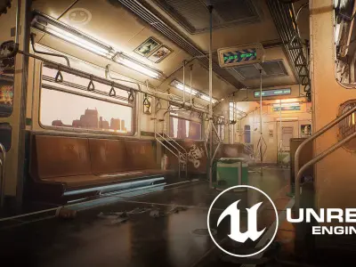 Cyberpunk Subway Train Kit - UE5 Low-poly 3D model
