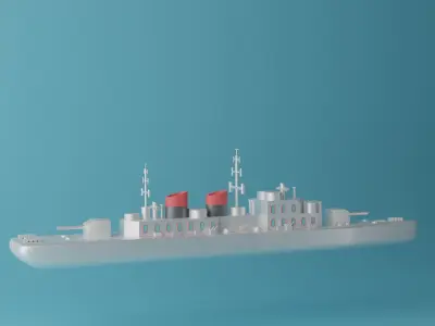 Cartoon Battleship Low-poly 3D model