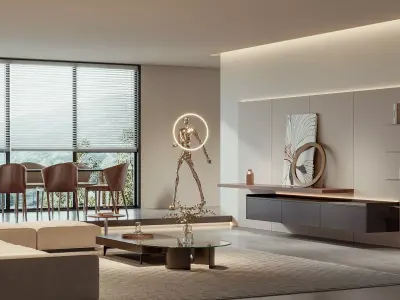 Contemporary Luxury Living Room with Dining Area 87 3D model