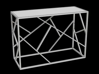 Stained Wooden Black Metal Console Table 3D model