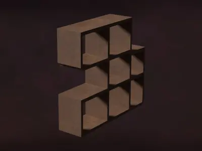 Deco BookShelfs Wood Style Scape Lignum Lot 2 Group N1- Low Low-poly 3D model