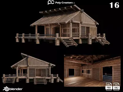 Medieval Houses 16 - 4K Textures Game Ready Low-poly 3D model