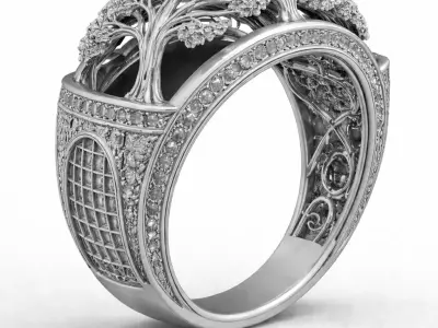 Ornamental Tree Ring 3D Printable Luxury Ring No Gemstone 3D print model