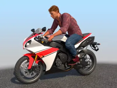 Full Rigged Rider with Motorbike Model 3D model