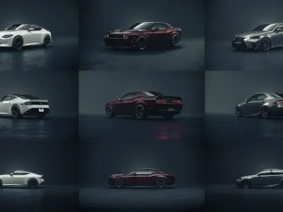 Dark studio scene for automotive rendering 3D model