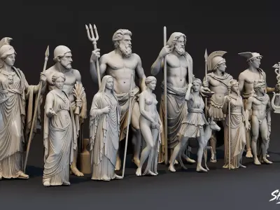 Olympian God Statue Pack Low-poly 3D model