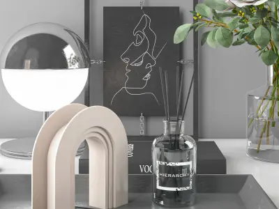 decorative set 5 roses in vase on desk 3D model