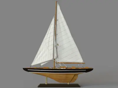 Beige Birch Coastal Sculpture Sail Boat 3D model