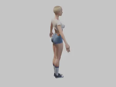 Female character young tall Woman with short Low-poly 3D model