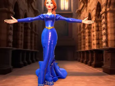 Elegant Blue Gown Character model pack Low-poly 3D model