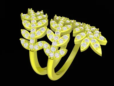 Elegant Leaf Inspired Ring with Pave Diamond Floral Design 4291 3D print model