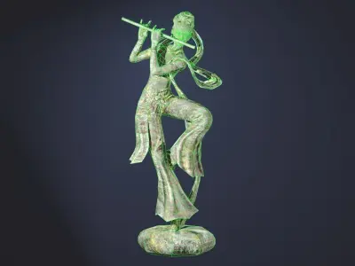 Chinese-Dancing-Girl-Statue woman playing flute Low-poly 3D model