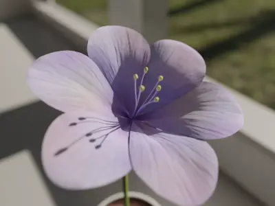 Flower in vase Polemonium caeruleum Low-poly 3D model