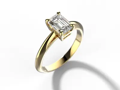 Solitaire ring tifan emerald cut diamond 3D print model