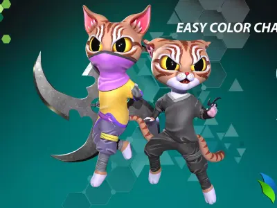 Cat Ninja 004 Low-poly 3D model