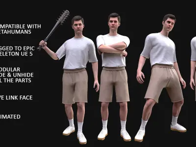 Man in Summer Outfit 14 - Modular - Rigged - Animated Low-poly 3D model