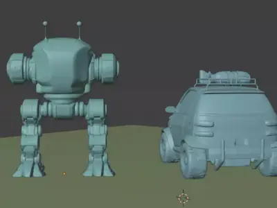 Stylized Explorer Car and Robot Companion Low-poly 3D model