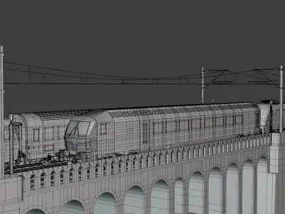 Vectrain and diesel train on viaduct 3D model