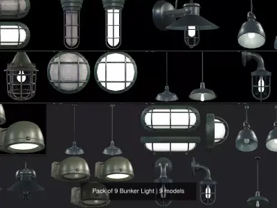 Pack of 9 Bunker Light 3D Model Collection