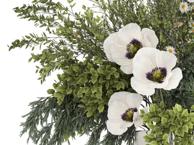 Bouquet Of Branches Green Leaves Poppy Flowers 462 3D model