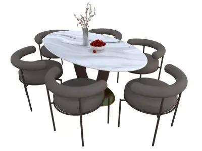 Oval Dining Table and Chair Low-poly 3D model