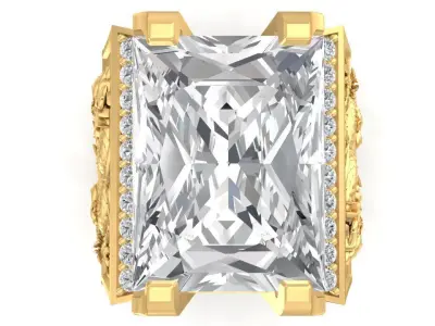 Luxury Square Emerald Statement Ring for Men  2802 3D print model