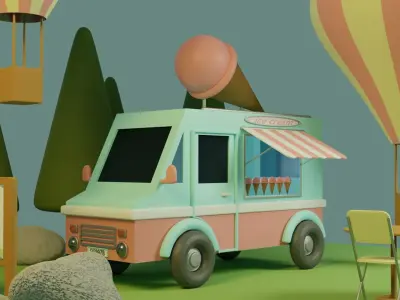 Low poly ice cream truck Low-poly 3D model