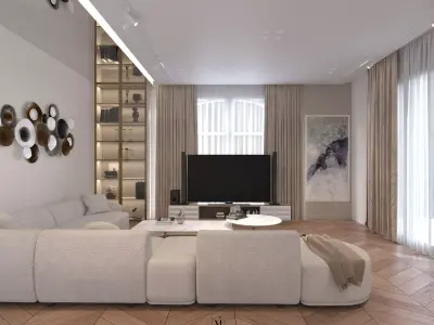 Luxury Modern Residence Interior Scene Living Dining Bath 3D model