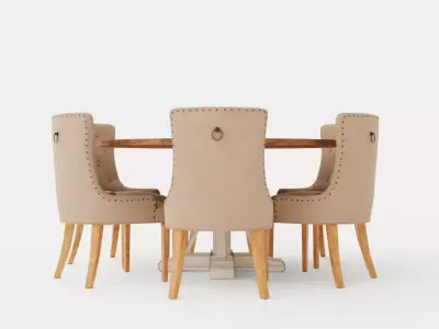 Lyon Food Group Round With 6 Victoria Chairs Winter Low-poly 3D model