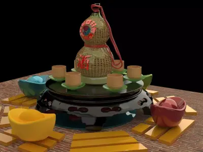 Chinese gourd wine bottle 3D model