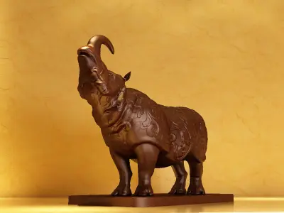 Carved Rhinoceros ornaments wood carving crafts 3D model