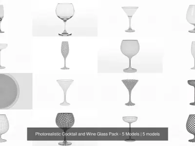 Photorealistic Cocktail and Wine Glass Pack - 5 Models
