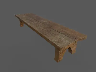 Wooden Bench Low-poly 3D model