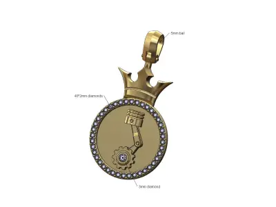 Diamond simple crown engine motor pendant 3D print model