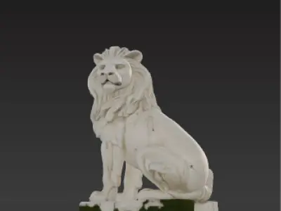 Majestic Stone Lion Statue  Ancient Weathered Garden Sculpture Low-poly 3D model