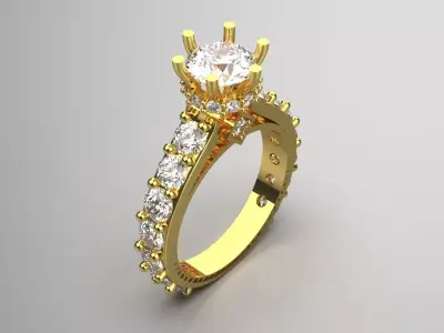 Royal Solitaire Engagement Ring with Diamonds Model sr0088 3D print model